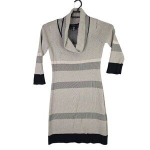 Womens Nine West Beige & Black Striped Sweater Dress Cowl Neck 3/4 Sleeves M